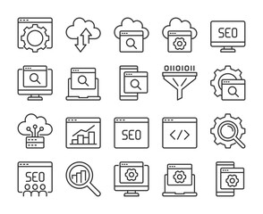 SEO icons. SEO marketing line icon set. Editable Stroke.