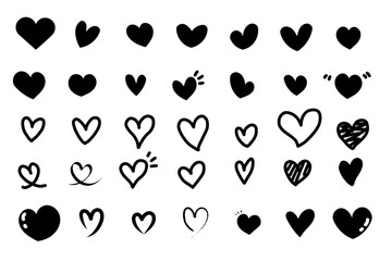 手描き風の黒いハートアイコンセット | Hand-drawn Black Heart Icon Set