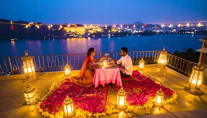 Candlelit Dinner on Rooftop Haveli, Udaipur, Rajasthan, India