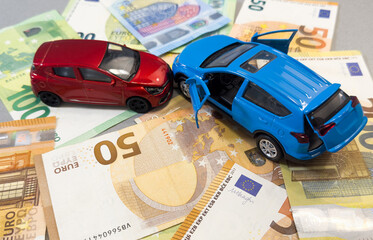 Car and money. Concept for buying, renting, insurance, fuel, service and repair costs