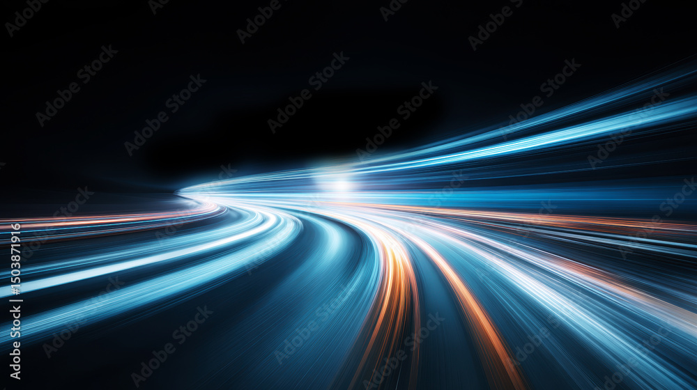 Aufkleber Dynamic light trails on a dark background, creating a sense of speed and motion in an abstract style.