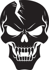 Evil Skull Silhouette, Cracked Head, Dark Horror Tattoo Design | Abstract Artistic Black Skull Design With Cracks and Intricate Line Details