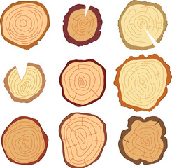 wood circle set cartoon vector illustration