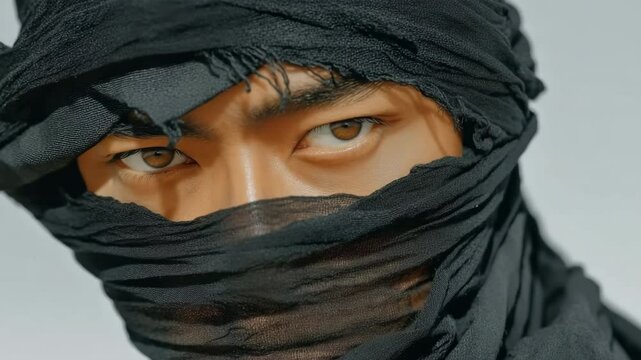 A man dressed as a black ninja