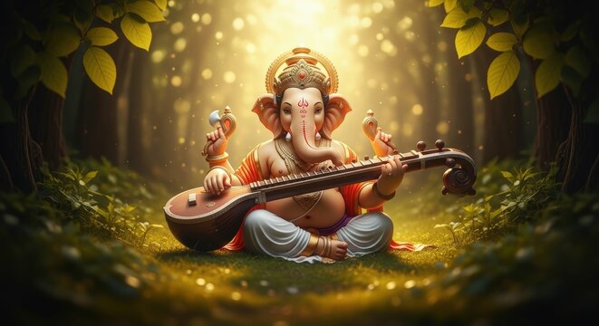 Ganesha playing veena hindu god indian culture spirituality divine tradition