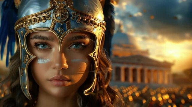 Divine guardian: Athene emblem, Pallas honor, intellect virtue, warfare tactic, craft genius, Roman Minerva, myth echo, city shield, ancient reverence, temple rite, wisdom glow, protector grace