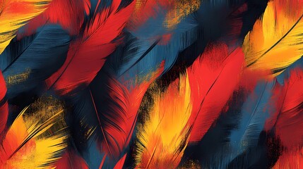 Seamless texture showing layered parrot feathers in bright tones, ideal for bold surface decoration and textile design.