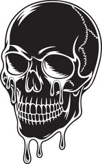 Melting Skull Vector, Dripping Horror Skull Illustration, Black and White Creepy Design, Gothic Tattoo Art, Monochrome Illustration of Melting Skull with Dripping Effect