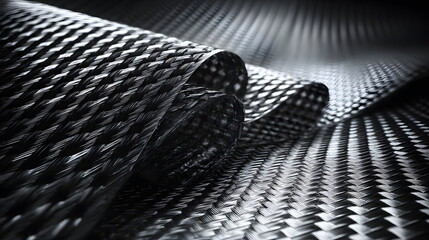 Carbon fiber composite raw material background showcasing woven texture and high-performance industrial design
