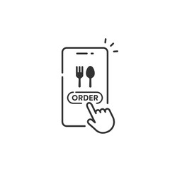 モバイルオーダーやフードデリバリーのベクターアイコン(線画・モノクロ) © Keyglad