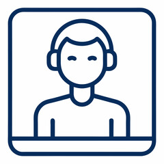 Person on video call with client. Set of video conference line icons. Meeting, online, live, call etc. Editable stroke.