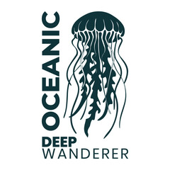 Oceanic Deep Wanderer Jellyfish Silhouette Vector Graphic T Shirt Design