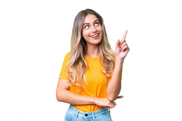 Young Uruguayan woman over isolated background pointing up a great idea