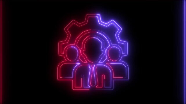 Neon team skill icon animation with glowing effect on black background