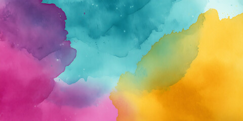 Vibrant Watercolor Splash Background with Turquoise, Magenta, and Sunflower Yellow Strokes

