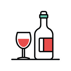 Wine Bottle and Glass on Rustic Table – Elegant Drink Scene for Winery, Restaurant, Bar, or Celebration Concepts
