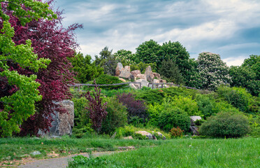 A walk in a beautiful spring landscape park.