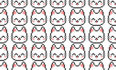 猫 ドット絵 シームレスパターン イラスト