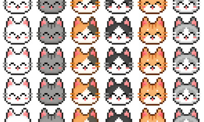 Obraz premium 猫 ドット絵 シームレスパターン イラスト