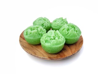 Apem cake or Indonesian traditional food made from rice flour on plate isolated on white background 