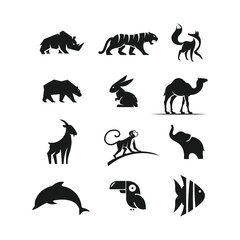 animals set logo vector silhouette