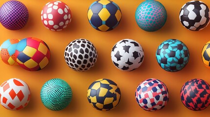 Fototapeta premium Variations of soccer ball and football pattern designs.