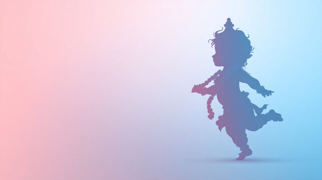Shree Krishna Janmashtami, baby Krishna silhouette, pastel blue-pink gradient