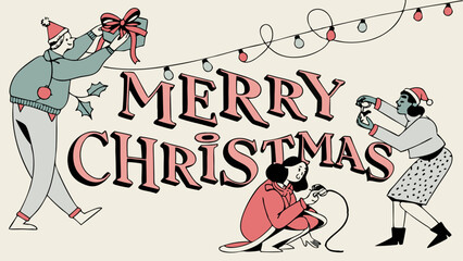 Obraz premium Merry Christmas Greeting Card Set – Festive, Playful, Hand-Drawn Holiday Illustrations