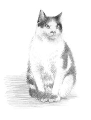 白と黒の猫の鉛筆クロッキー