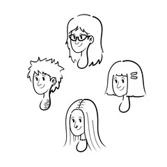 Cartoon portraits of four diverse women in outline