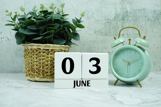 Wooden Calendar Showing the Date of June 3rd. Day 3 of  June Month