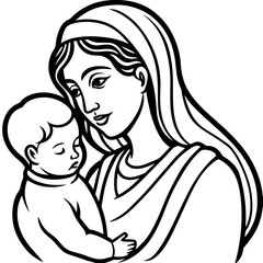 Mother and child line art illustration