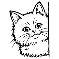 Cute kitten peeking from behind a corner illustration