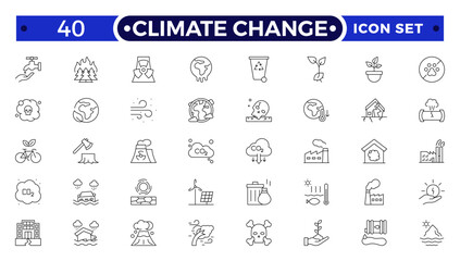 Climate Change Outline icon natural environment Carbon neutral and net zero concept greenhouse gas emissions Green energy, CO2 neutral, gas emissions, climate, ecology.