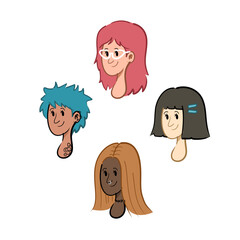 Cartoon portraits of four diverse women in colorful