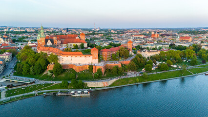 Aerial View of Wawel Castle in Cracow at Sunset