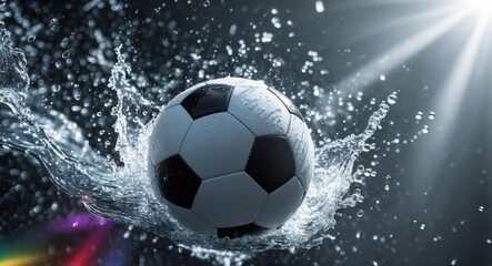 Naklejka premium Soccer Ball in Water. HighSpeed Splash Photography Capturing the Motion and Impact.