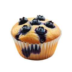 Single blueberry muffin isolated on transparent background