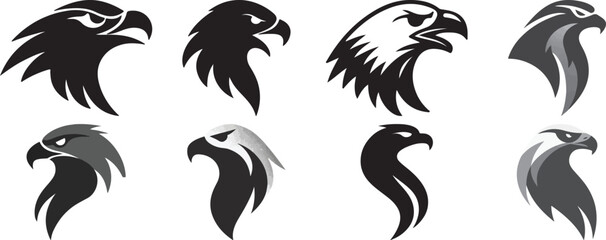 Eagle Head Logo Set &ndash; Bold Hawk and Falcon Vector Icons for Mascots and Design

