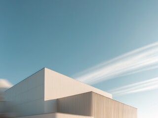 Minimalist Architecture with Sky, Geometric Building and TimeLapse Clouds