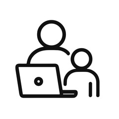 Fototapeta premium Simple Outline Tutor with Student and Laptop Icon, Education and Teaching