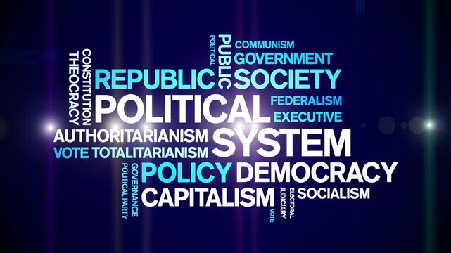 Political System animated word cloud;text design animation tag kinetic typography seamless loop.