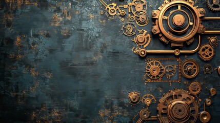 Naklejka premium Intricate gears and steampunk machinery on a dark, textured background