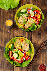 Healthy food concept with fried fish cutlets.