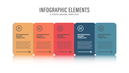 Five steps or processes infographic. Modern infographic design with rectangular colored elements and space for data