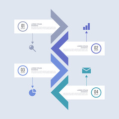 Arrow vertical infographic template. Four processes or options with icons and space for data