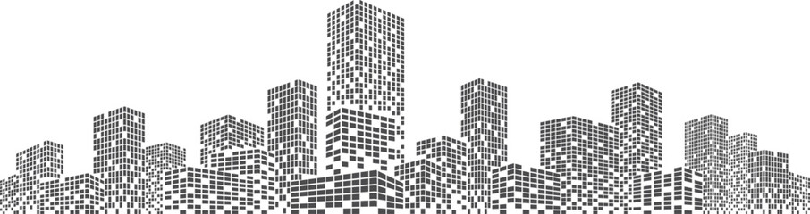 Night city buildings. Cityscape with skyscrapers silhouette. Urban landscape.