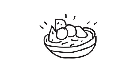 Minimal Monoline Art of Korean Hot Pot with Ingredients