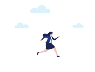 Vector flat illustration business woman running towards success achieving goals, ambition, leadership, career growth, and professional development