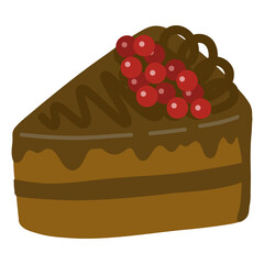 Cartoon Slice of Chocolate Cake with Berries – Flat Vector Dessert Illustration